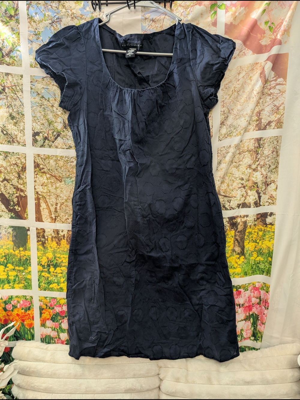 Apostrophe Navy Short-Sleeve Scoop Neck Mini Dress